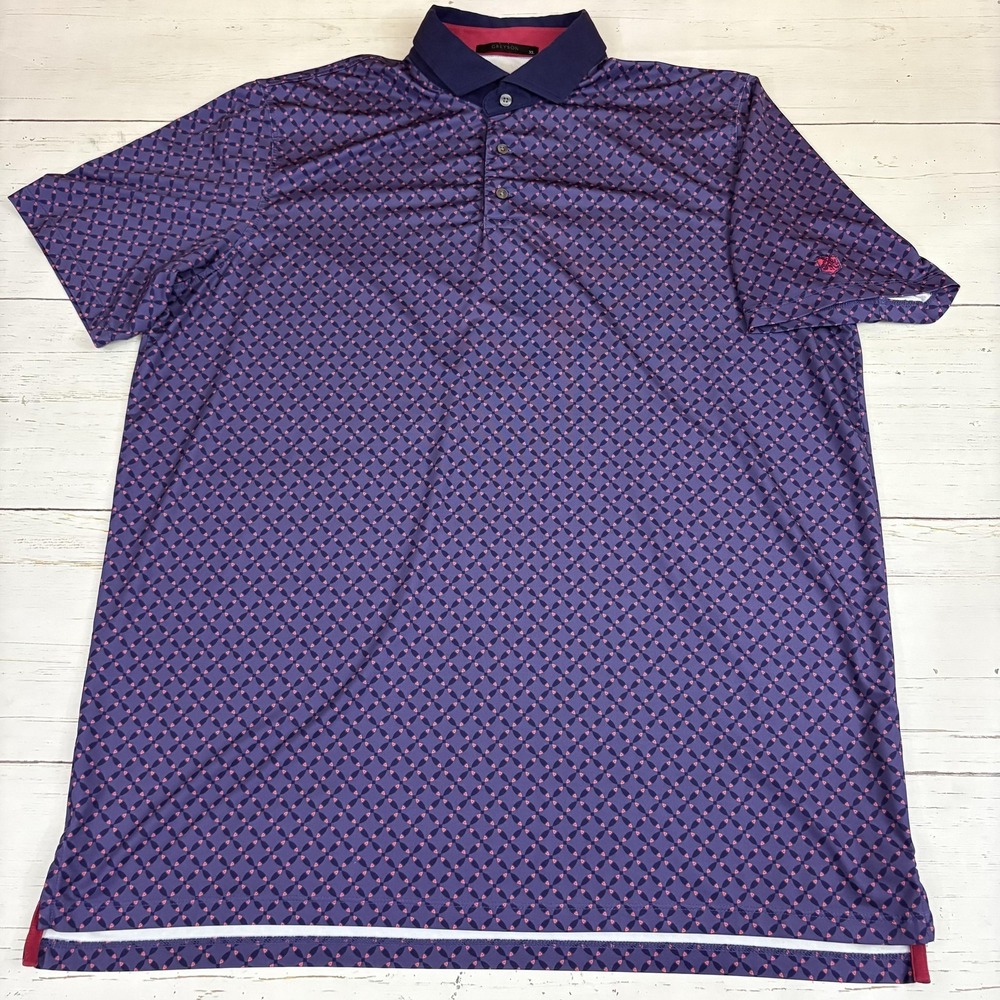 Greyson Polo Shirt Mens XL Purple Geometric Golf Performance Short Sleeve Peru
